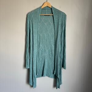 Nic+Zoe Teal Blue Open Front Cardigan Knit Size XS Drapey Longline Lightweight